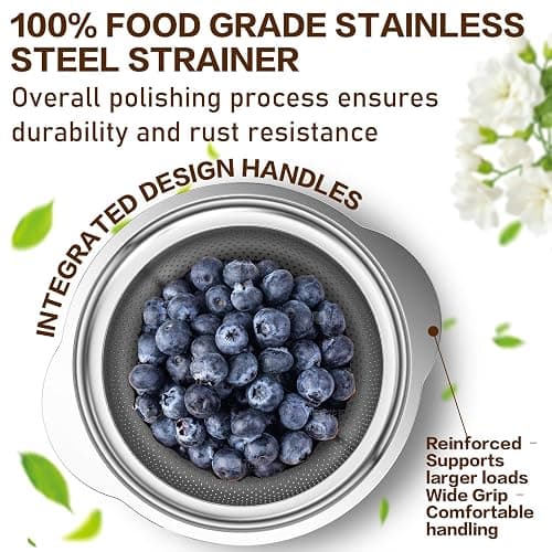 Stainless Steel Colander for Kitchen, Stainless Steel Strainer, Pasta Strainer for Spaghetti Fruit Vegetable Cooking Food, 3 Pcs Strainers and Colanders(2QT, 3QT, 5QT), Dishwasher Safe, Kitchen Gift thumbnail 3