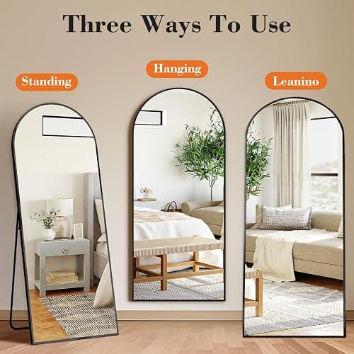 DUMOS Arched Full Length Mirror with Stand 64"x21" Floor Standing Aluminum Frame for Bedroom Body Hanging Leaning Modern Simple Home Decor Shatter-proorf Nano Glass Wall Living Room Cloakroom Black thumbnail 3