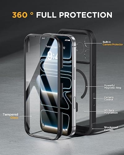 Miracase Magnetic for iPhone 17 Pro max  Case 6.3" [Compatible with MagSafe] Full-Body Phone Case with Built-in Glass Screen Protector & Camera Control,Drop Proof iPhone 17 Pro Cover, Black thumbnail 2