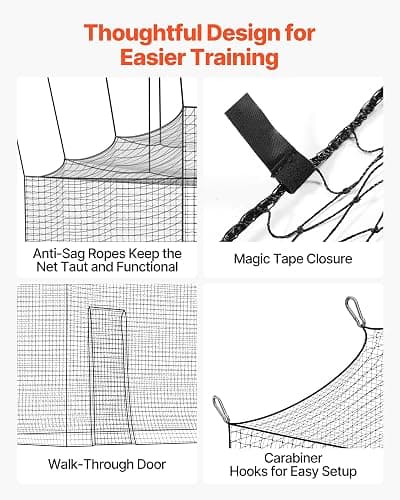 VEVOR Baseball Batting Cage,Professional Softball Baseball Batting Hitting Training Net,Heavy Duty Enclosed PE Practice Portable Pitching Cage Net with Door&Carry Bag,for Backyard,Field,Indoor&Outdoor thumbnail 5