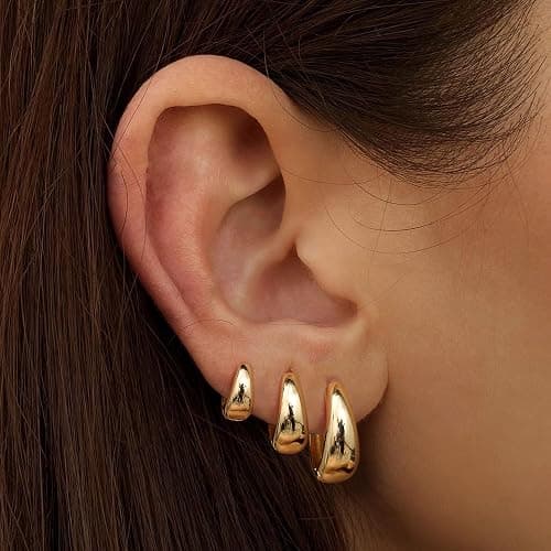 Chriscoco 3Pairs Gold Hoop Earrings for Women Chunky Gold Earrings Silver Hoops Earrings for Women 14K Gold Plated Hypoallergenic Small Huggie Hoop Earrings Set Lightweight Hoop Earrings (Gold/Sliver) thumbnail 8