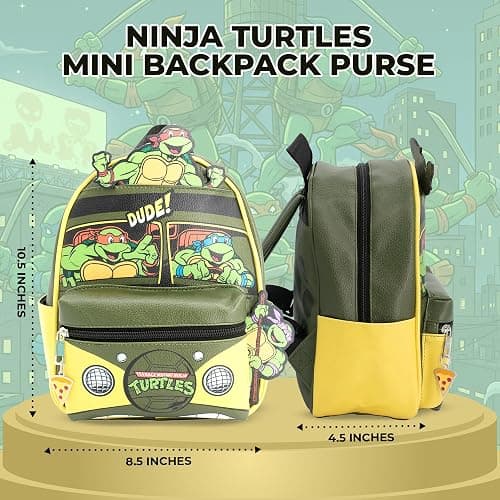 AI ACCESSORY INNOVATIONS Teenage Mutant Ninja Turtles Mini PU Backpack Purse, TMNT Shoulder Bag with Epoxy Filled Metal Pizza Charm, 10.5 Inch, Adjustable Shoulder Straps, Faux Leather thumbnail 4