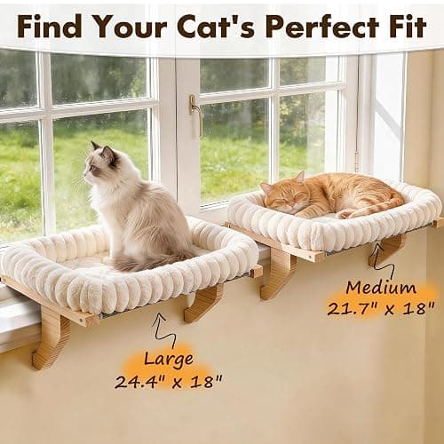 Zoratoo Cloud-Cuddle Cat Perch for Window Sill with Bolster, Natural Wood & Metal Frame Cat Window Seat for Large Cats, Easy to Adjust Zipper Cushion Pet Bed for Windowsill (Large) thumbnail 7