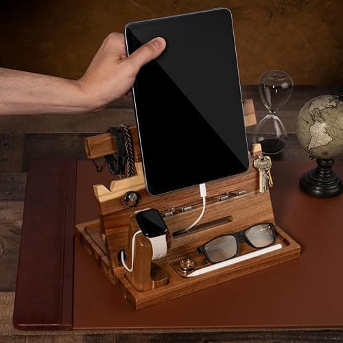 Orchers Wood Phone Docking Station for Men, Nightstand Organizer, Gifts for Dad from Daughter Son Wife, Christmas Anniversary Birthday Gift Ideas for Husband Him thumbnail 4