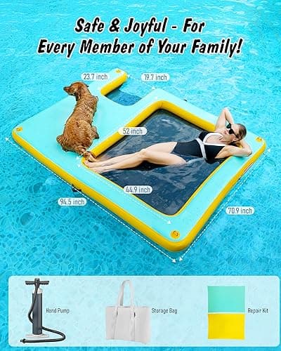 Inflatable Dock Floating Platform, 8FT x 6FT Inflatable Water Hammock w/Ladder, Thickened Dog Pool Ramp, Non-Slip Water Ramp Mat Floating Pool Float Island Raft Lounger for Lakes, Beach, Pools thumbnail 5