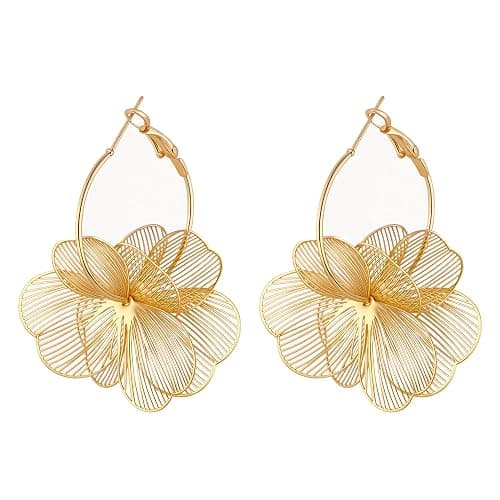 GAXAYA Dangle Flower Earrings for Women Statement Trendy Hoop Drop Earring | Lightweight/Hypoallergenic for sensitive ears/daily wear/Resistant to tarnish - Image 1