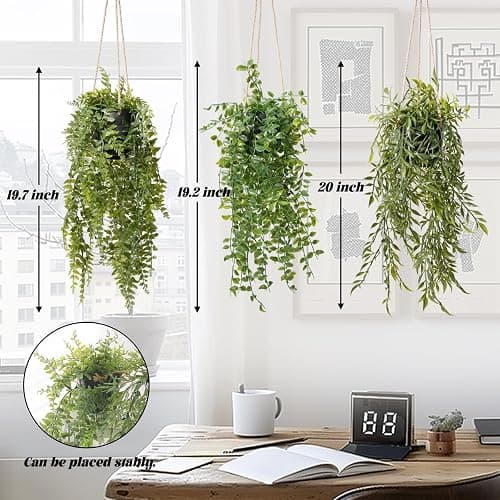 PENGYEE 3 Packs Fake Hanging Plants with Black Pots, 20" Artificial Hanging Plants for Wall Decor, Fake Fern Plants Mandala Vine for Home Bathroom Bedroom Kitchen Office Room Decor thumbnail 3