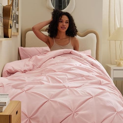 Bedsure Twin XL Comforter Set - Extra Long 5 Pieces Dorm Bedding Sets, Pinch Pleat Pink Bed in a Bag with Comforter, Sheets, Pillowcase & Sham thumbnail 3