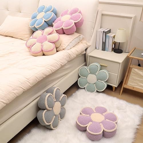 Flower Pillow 16" Sage Green Cute Daisy Decorative Throw Pillows for Bed | Daisy Shaped, Soft and Fluffy, Floor Cushion for Kids Girls, Back Cushion, Cuddling Pillow, for Bedroom Room Decor Aesthetic thumbnail 5