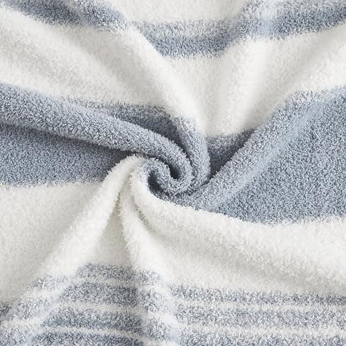 Grey Blue Throw Blanket, 50x70 Soft Cozy Striped Throw Blankets for Couch, Sofa, Bed, Travel, Lightweight Fluffy Warm Plush Decorative Blankets for Women, Men Gift thumbnail 6