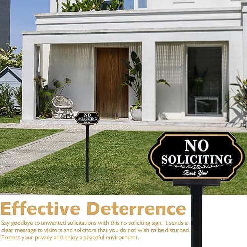 No Soliciting Sign for House with Stake - 40-mil Thick Aluminum - 5x10 Inch/37 Inch High - Adjustable Height - Outdoor Yard Sign for Home and Front Door (A1513) thumbnail 4