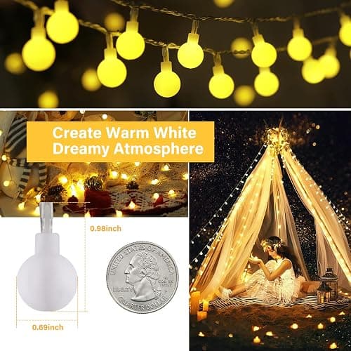 Minetom Mini Globe String Lights, 66 Ft. 200 LED Fairy String Lights Plug in, 8 Modes with Remote, Decor for Indoor Outdoor Party Wedding Christmas Tree Garden, Warm White thumbnail 5