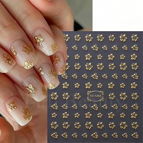 5Sheets Gold Line Nail Art Stickers 3D Self Adhesive Metal Geometric Stripe Wave Little Flower Nail Sticker Glitter Designs Nail Art Supplies Bow Sticker for Women DIY Nail Decoration thumbnail 2
