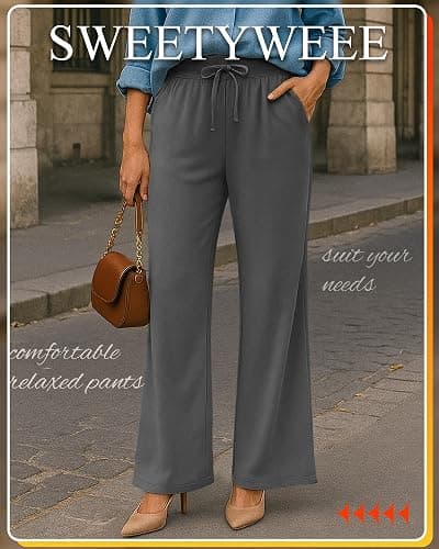 Sweetyweee 4 Pack Women's Fleece Lined Sweatpants Wide Leg Lounge Pants Baggy Thermal Winter Warm Baggy Sweats thumbnail 2