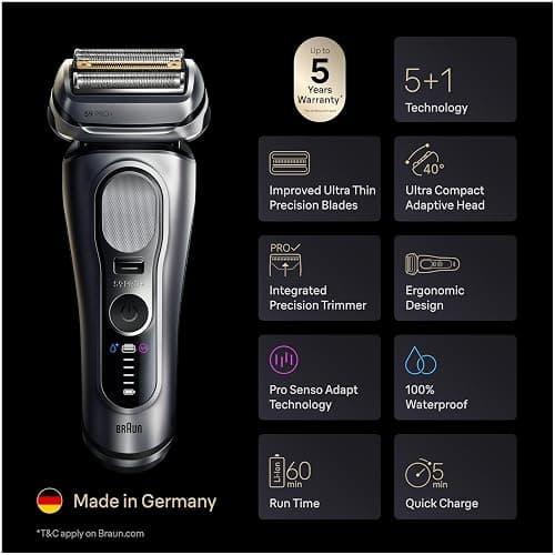 Braun Series 9 PRO+ Electric Shaver, Pro SensoAdapt, 6in1 SmartCare Center, 9697CC, Silver thumbnail 2