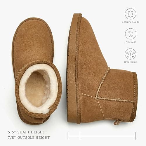 BlackTwig Women's Ankle Snow Boots - Short Fur Lined Suede Winter Boots Slip On for Warmth & Comfort thumbnail 5