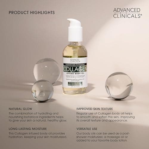 Advanced Clinicals Collagen Peptides Firming Body Lotion Face Cream + Collagen Body Oil Moisturizer 2PC Skin Care Set For Women & Men | Skin Tightening Dry Skin Moisturizing Cream & Massage Oil, 2PC thumbnail 6