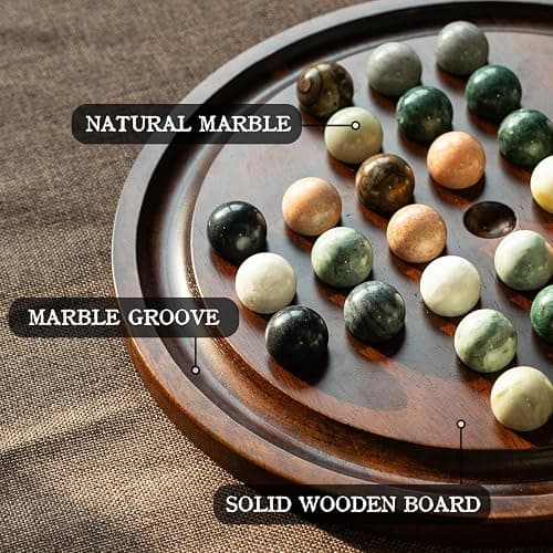 Lingle Deluxe Solitaire Game Set: 12.6'' Solid Wooden Board, 32 Natural Marble Balls, Single-Player Strategy and Smart Games thumbnail 4