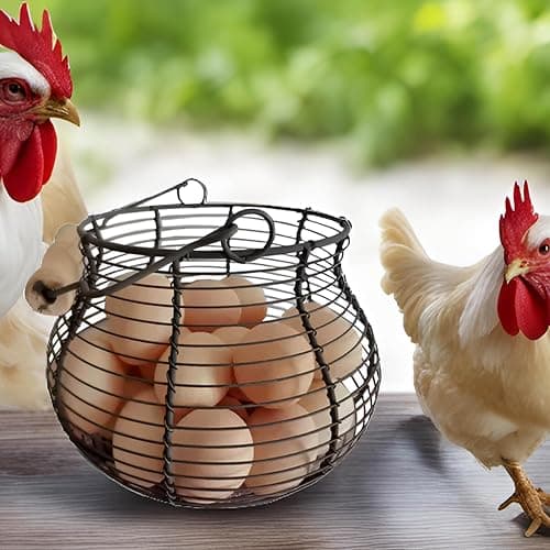 LINCOUNTRY. Farmhouse Wire Egg Baskets for Gathering Fresh Egg With Handle, Round Metal Chicken Basket Collecting Fresh Egg Holder, Vintage Style for Countertop Kitchen thumbnail 4