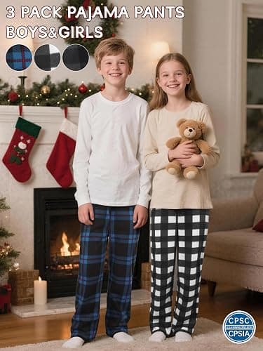 IHU 3 Pack Boys Pajama Pants Kids Micro Fleece Pj Bottoms Sleepwear Plaid Lounge Pant with Drawstring Pockets Boy Clothes thumbnail 4