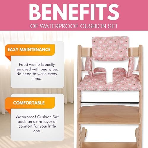 Gembebe Waterproof & Compatible Stokke Tripp Trapp Cushion Set - Easy to Clean Stokke Tripp Trapp Newborn Set - 100% Cotton Stokke High Chair Cushion Set (Pink Bunny / 49.5 Counts) thumbnail 3