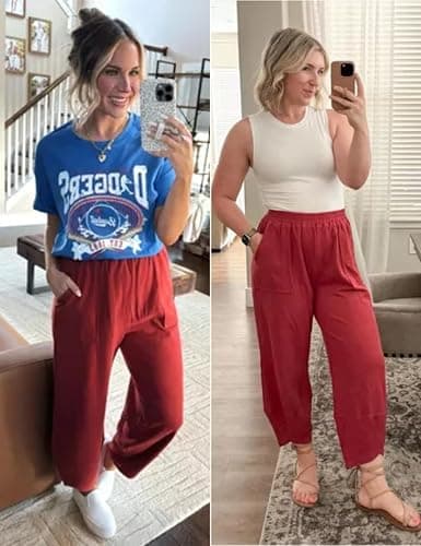 Xiaoxuemeng Womens Baggy Wide Leg Pants Casual Elastic Waisted Palazzo Harem Pants with Pockets thumbnail 5