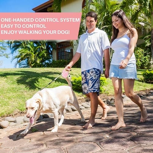 WRSOMIT Upgraded 16 Ft Retractable Dog Leash with Chew Proof Cable - Pink | Heavy Duty Dog Leash with Poop Bag Dispenser for Small Medium Large Dogs up to 120lbs, 360° No Tangle, One-Handed Brake thumbnail 7