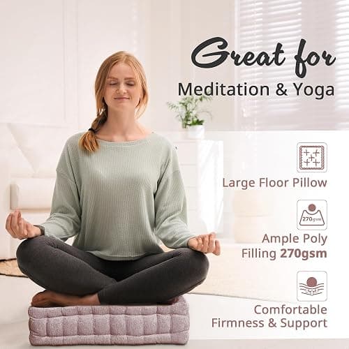 Intelligent Design Azza Floor Pillow, Large Cushions Sitting for Adults, Floor Pillow for Meditation or Yoga, Lustrous Chenille Tufted with Scalloped Edges for Bench/Chair Cushion, 20"x20"x5" Blush thumbnail 6