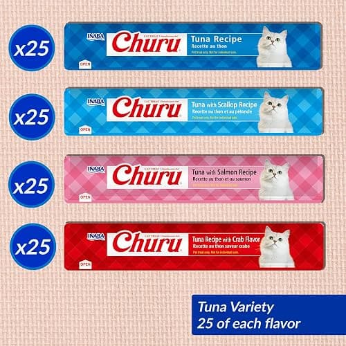 INABA Churu Cat Treats, Lickable, Squeezable Creamy Purée with Vitamin E, 0.5 Ounces per Tube, 100 Tubes Total, Tuna Variety thumbnail 3