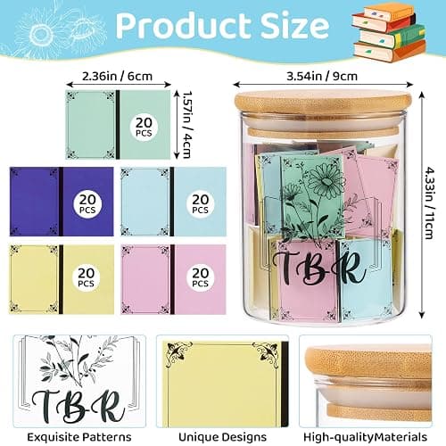 TBR Jar Gifts for Book Lovers Reading Accessories To Be Read List Jar with 100 Colorful Notes Bookish Bookworm Gift for Book lover (Style 1) thumbnail 3