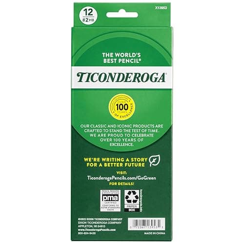 Ticonderoga Wood-Cased Pencils, Unsharpened, #2 HB Soft, Black, 12 Count thumbnail 3