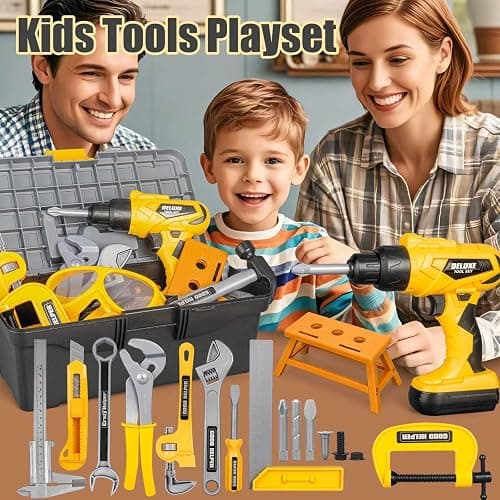 Zealous 48pcs Kids Tool Set with Tool Box & Electronic Toy Drill, Pretend Play Construction Kits for Kids Ages 3-5 Years Old, Toddler Boy Toys thumbnail 7