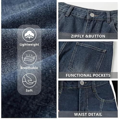 OTEEGX Jorts Women Baggy Jean Shorts Summer Long Denim Y2k Shorts for Women | Barrel Wide Leg Capri, High Rise, 4 Pockets, Plus Size Summer Bermuda Jorts, Boyfriend Vintage Streetwear thumbnail 6