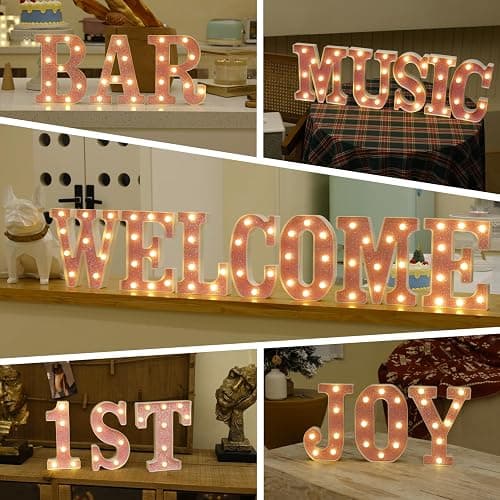 LED Letter Lights Pink Glitter Marquee Letters Light Up Alphabet Letters Sign Battery Powered for Home Party Decoration Night Bar Wedding Birthday Christmas Lamp Girls Gift - Letter K thumbnail 6