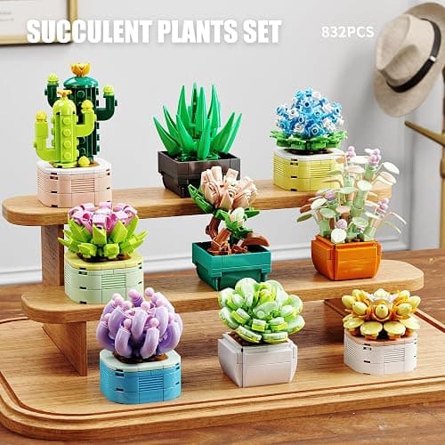 TYCOLE Tiny Flowers Succulents Artificial Plant Set-Creative Botanical Building Block 9 in 1 Toy, Botanical Collection for Office&Home Decor,Christmas Birthday Gift for Adults and Kids 8-12(832 PCS) thumbnail 2