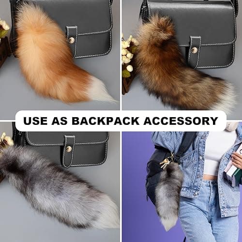Fox Tail Keychain,Fox Tail 15.75inch Animal Tail Shaggy Faux Tail Realistic Fox Tail Keychain Decorative Therian Tail for Handbag Backpack Cosplay, Silver thumbnail 2