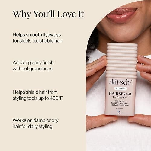 Kitsch Frizz Control Hair Serum - Lightweight Anti Frizz Serum for Curly Hair with Heat Protection | Adds Glossy Shine, Smooths Flyaways & Safe for Color Treated Hair - 2.3oz thumbnail 3