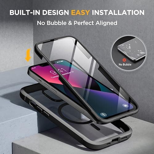 Miracase Glass Series Designed for iPhone 13 Case 6.1 inch, 2023 Upgrade Full-Body Magnetic Clear Bumper Case with Built-in 9H Tempered Glass Screen Protector,Black thumbnail 3