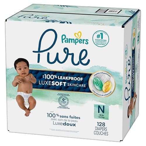 Pampers Pure Protection Baby Diapers, Size 0 (10 lbs ), 128 Count, Up to 100% Leakproof, Premium Plant-based Skin Protection, Hypoallergenic Soft Diapers thumbnail 16
