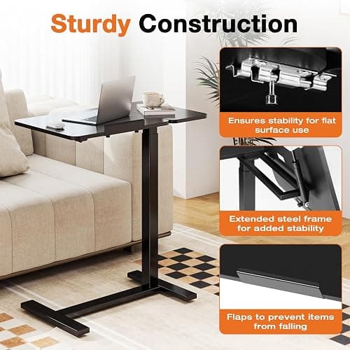Sweetcrispy Small Standing Desk Rolling Table Adjustable Height, Laptop Mobile Stand with Wheels, Portable Computer Workstation with Tiltable Desktop for Teacher Classroom Home Office, Black thumbnail 8