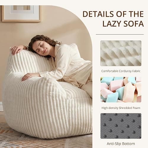 zzlay Giant Bean Bag Chair for Adults, Large Cloud Comfy Bean Bag with Ottoman & Armrests, Stuffed Beanbag Chair for Reading, Gaming, Napping, Beige thumbnail 6