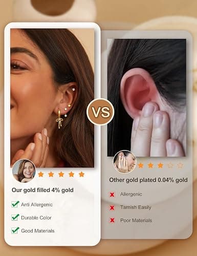 ORAZIO Small Hoop Stud Earrings Stacks for Women 14K Gold Plated Silver Huggie Hoops Cartilage Hypoallergenic Chain Cute Dangle Earrings Set for Multiple Piercings Jewelry thumbnail 8
