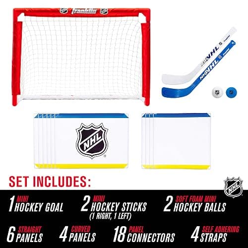 Franklin Sports Mini Hockey Rink Set - Half Rink Knee Hockey Goal, Mini Sticks, and Ball Set - Indoor Mini Hockey Rink - Official NHL Licensed White thumbnail 3