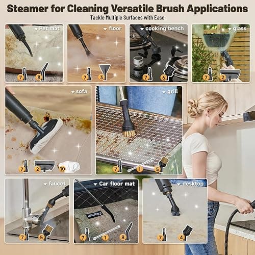 Gautye Steam Cleaner, 3 Level Adjustable Handle, 15s Heat Up, 1.69 Quarts Tank, Portable Steamer for Cleaning with 15 pcs Accessories, Steam Cleaner for Home for Dirt, Grease, Grout, Tile,Floor, Car thumbnail 4