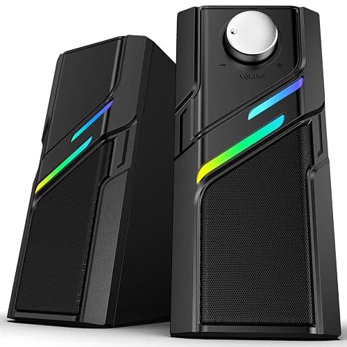 LENRUE Computer Speakers for Desktop PC with Easy Knob, Clear Powerful Sound, Touch Lights, Plug and Play for Computer Desktop PC, Monitors, Laptop (USB & AUX) - Image 1