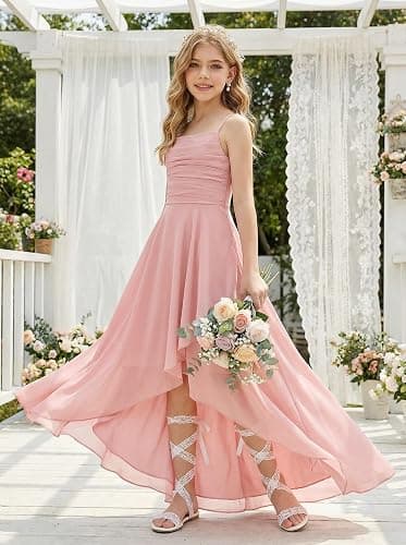 wyxis Spaghetti Straps Junior Bridesmaid Dresses A Line Chiffon Flower Girl Dress Ruffles Girls Formal Dresses 2-16 Years thumbnail 6