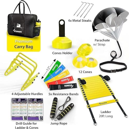 STUHOO Agility Training Equipment Set | Soccer Training Equipment for Kids Youth | Agility Ladder Speed Training Equipment with Bag | Football Training Equipment with Speed Hurdles, Cones for Footwork thumbnail 2