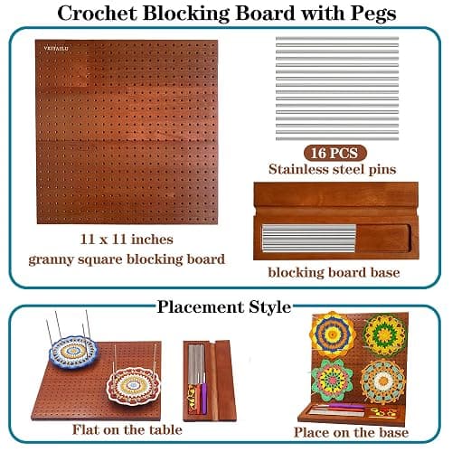 Crochet Blocking Board with 16 Pegs, 11x11 Inch: Granny Square Blocking Board - Gifts for Women, Mom, and Mother, Blocking Boards for Crochet Projects thumbnail 5