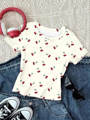 RoseSeek Girl's Shirts 3 Packs Graphic Tees Vacation Hibiscus Top Crewneck Short Sleeve Cute Tops Summer Slim Fit T Shirt thumbnail 4