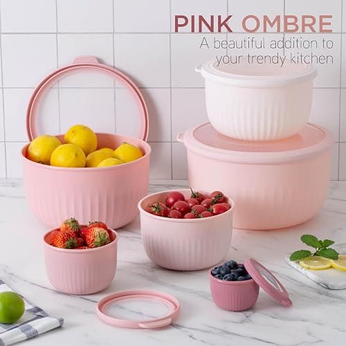 COOK WITH COLOR Prep Bowls with Lids- Wide and Deep Nesting Plastic Small Mixing Bowl Set with Lids, 12 Piece Set - Deep Bowls, Pink thumbnail 7
